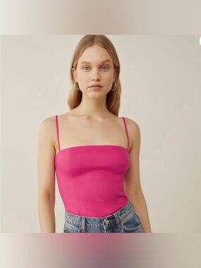 Reformation Overland Linen Tank Top in Corvette Bright Pink Sz 10
